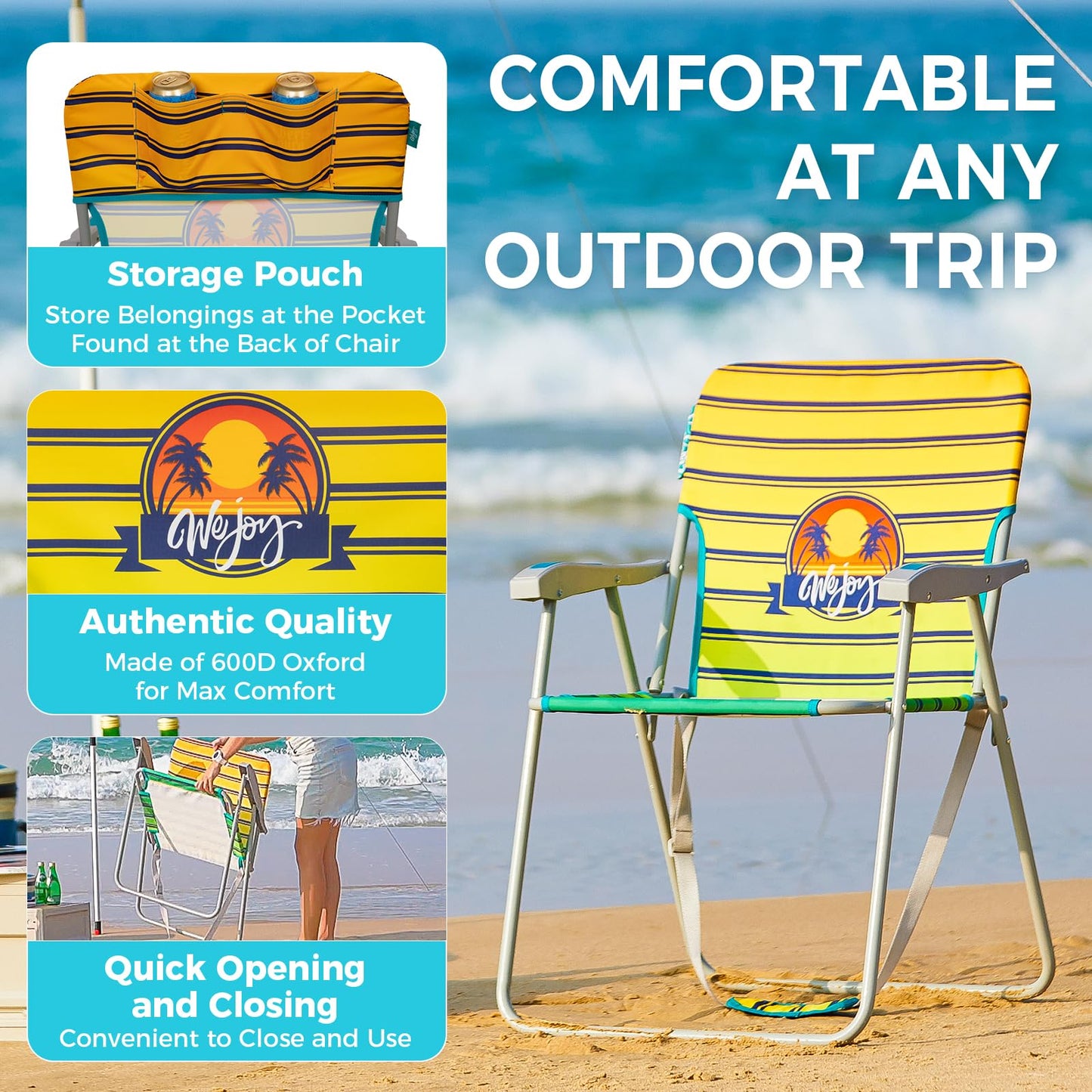 WEJOY High Back Beach Chair with Removeable Padded Cushion