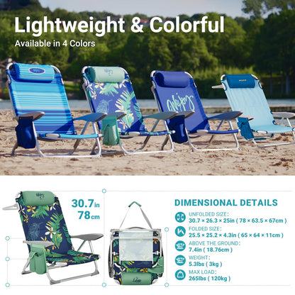 WEJOY Adjustable 4 Position Reclining Low Seat Folding Beach Chair