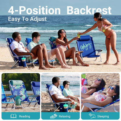 WEJOY Adjustable 4 Position Reclining Low Seat Folding Beach Chair