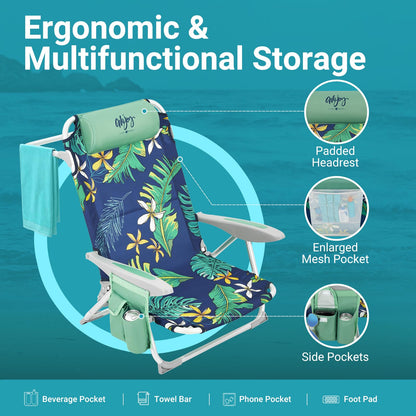 WEJOY Adjustable 4 Position Reclining Low Seat Folding Beach Chair