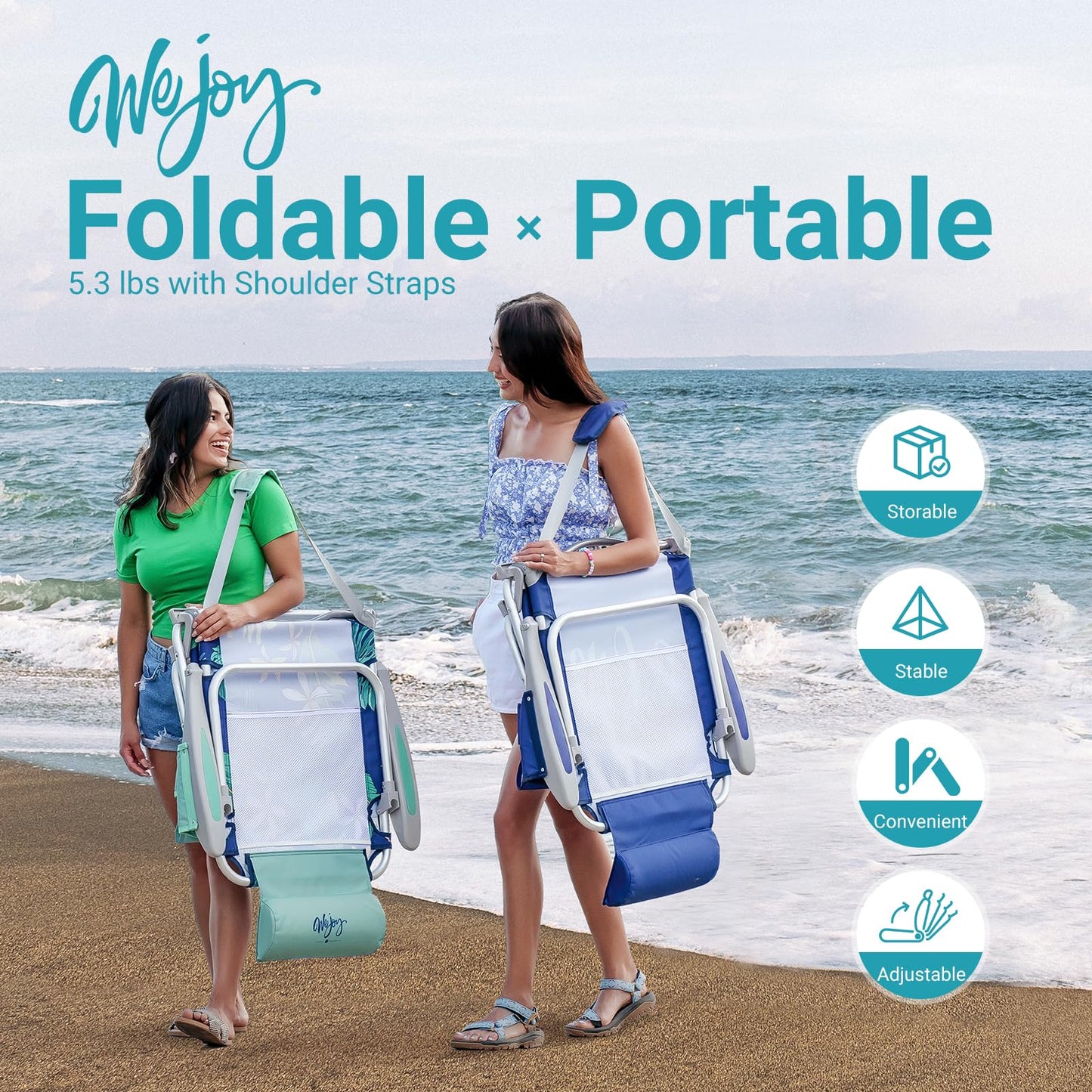 WEJOY Adjustable 4 Position Reclining Low Seat Folding Beach Chair