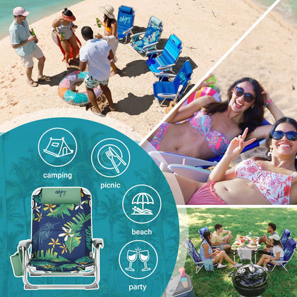 WEJOY Adjustable 4 Position Reclining Low Seat Folding Beach Chair