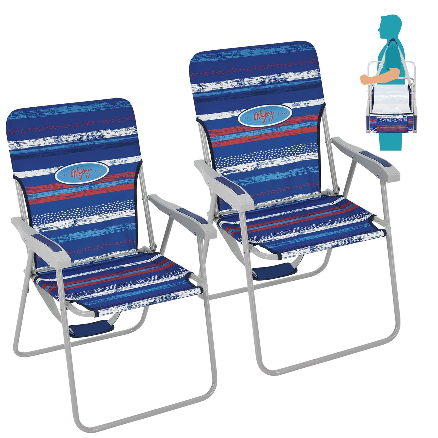 WEJOY 2 Pack Portable Blue Striped Print Folding Lawn Beach Chair