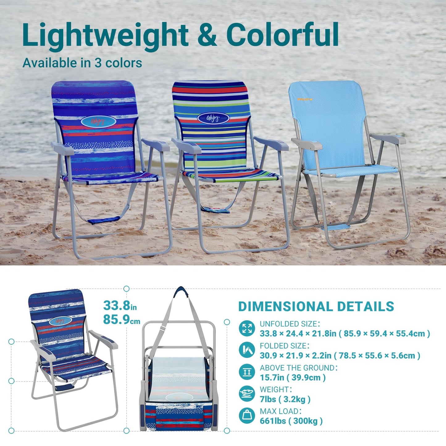 WEJOY 2 Pack Portable Blue Striped Print Folding Lawn Beach Chair