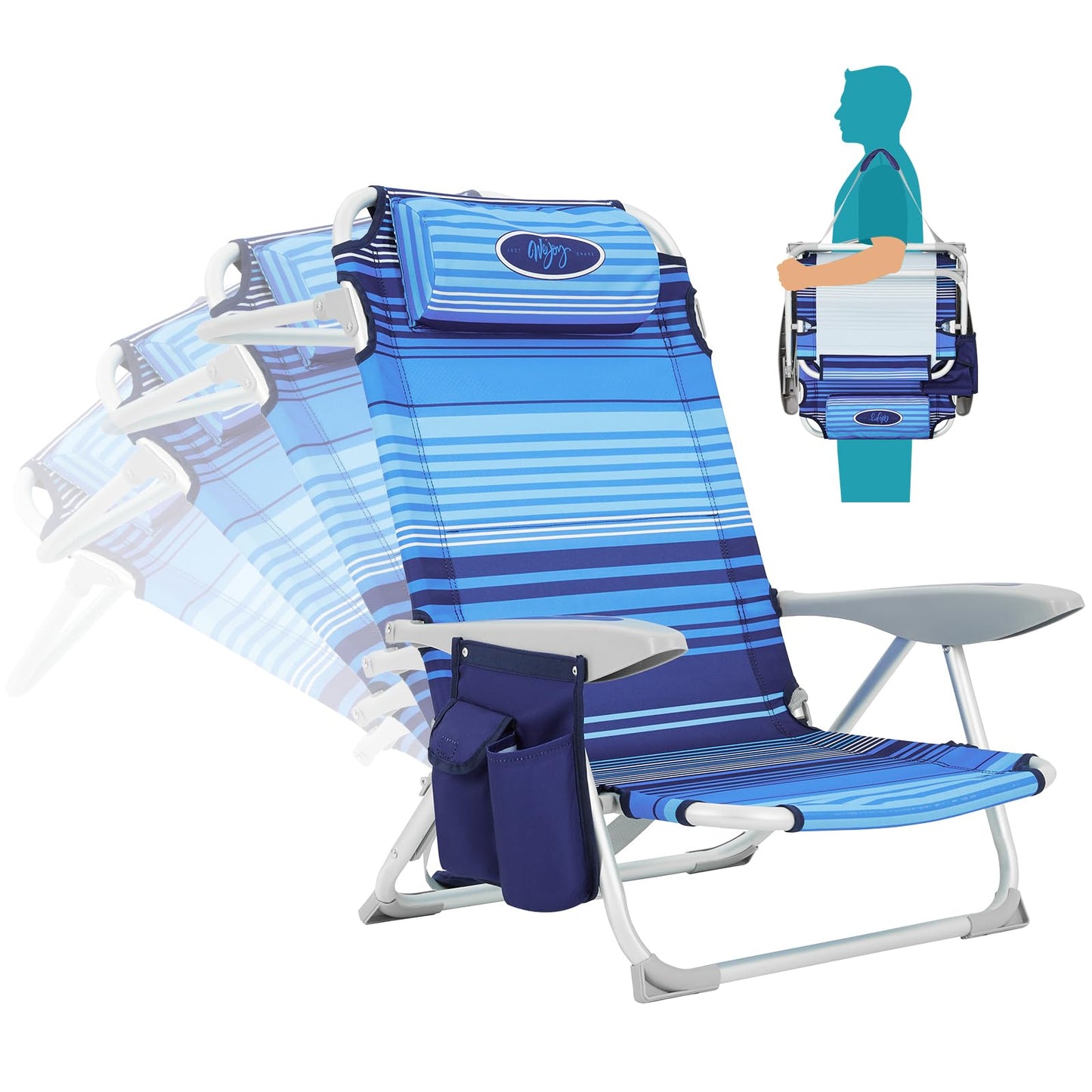 WEJOY Adjustable 4-Position Portable Reclining Beach Chair