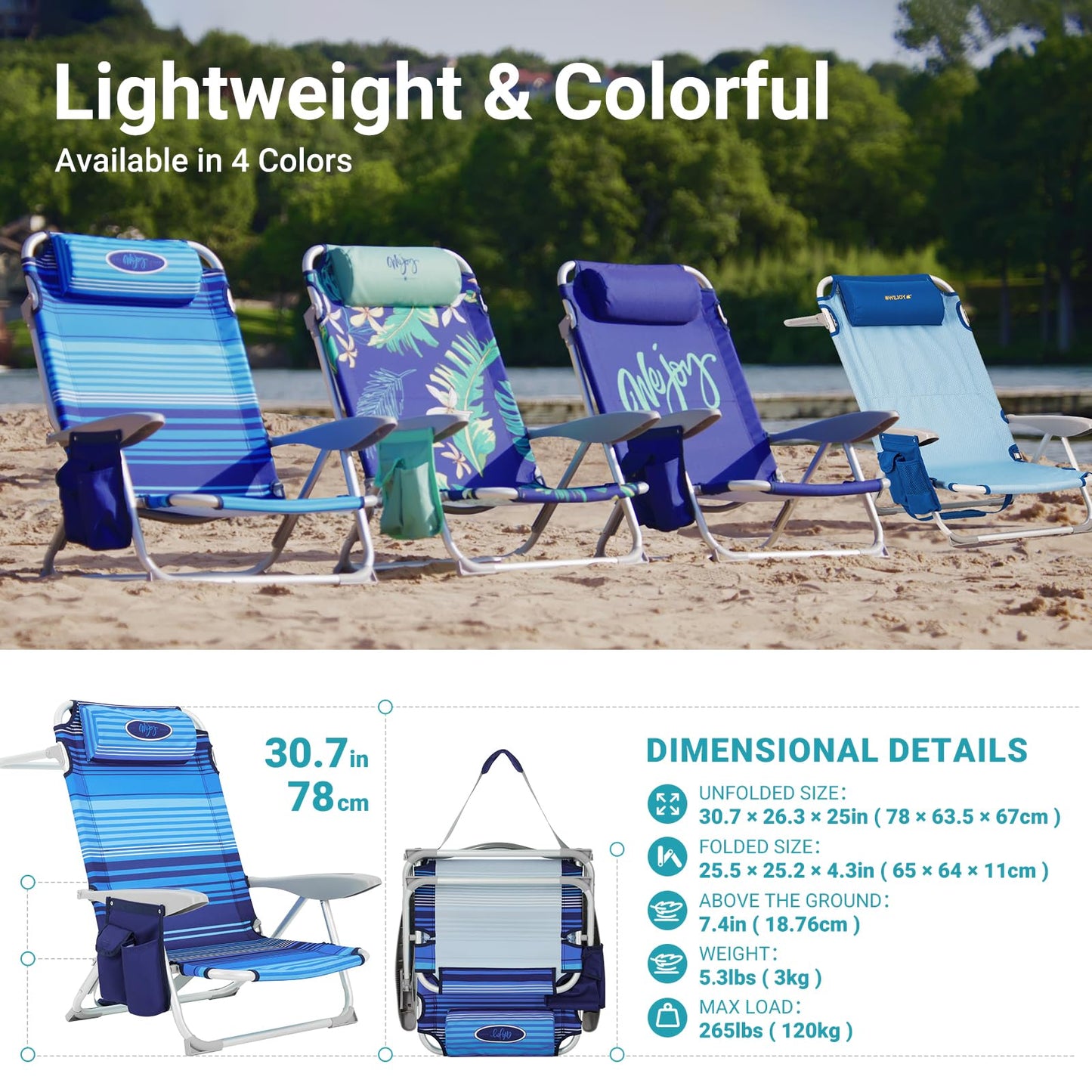 WEJOY Adjustable 4-Position Portable Reclining Beach Chair