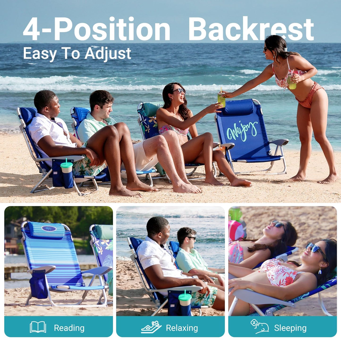 WEJOY Adjustable 4-Position Portable Reclining Beach Chair