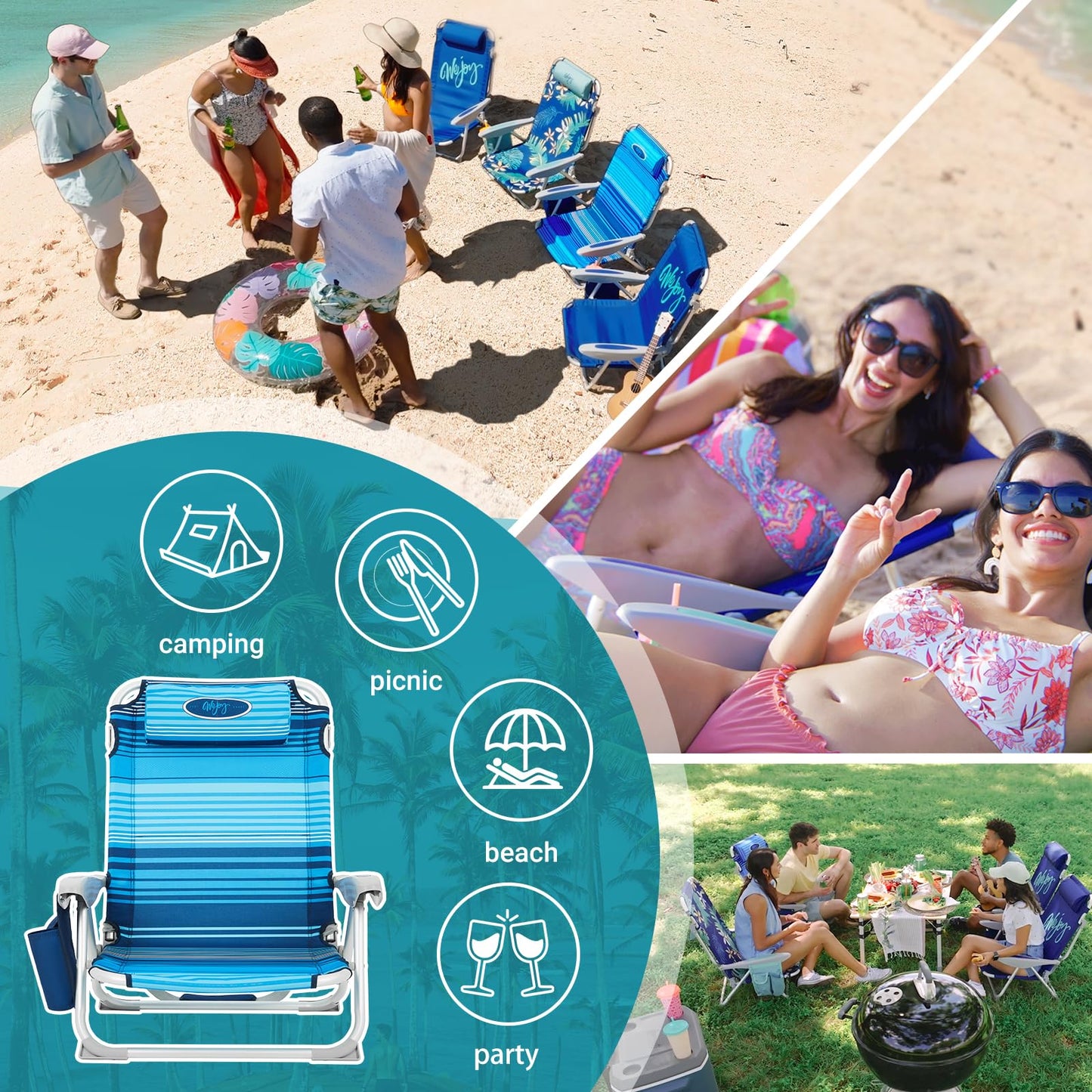 WEJOY Adjustable 4-Position Portable Reclining Beach Chair