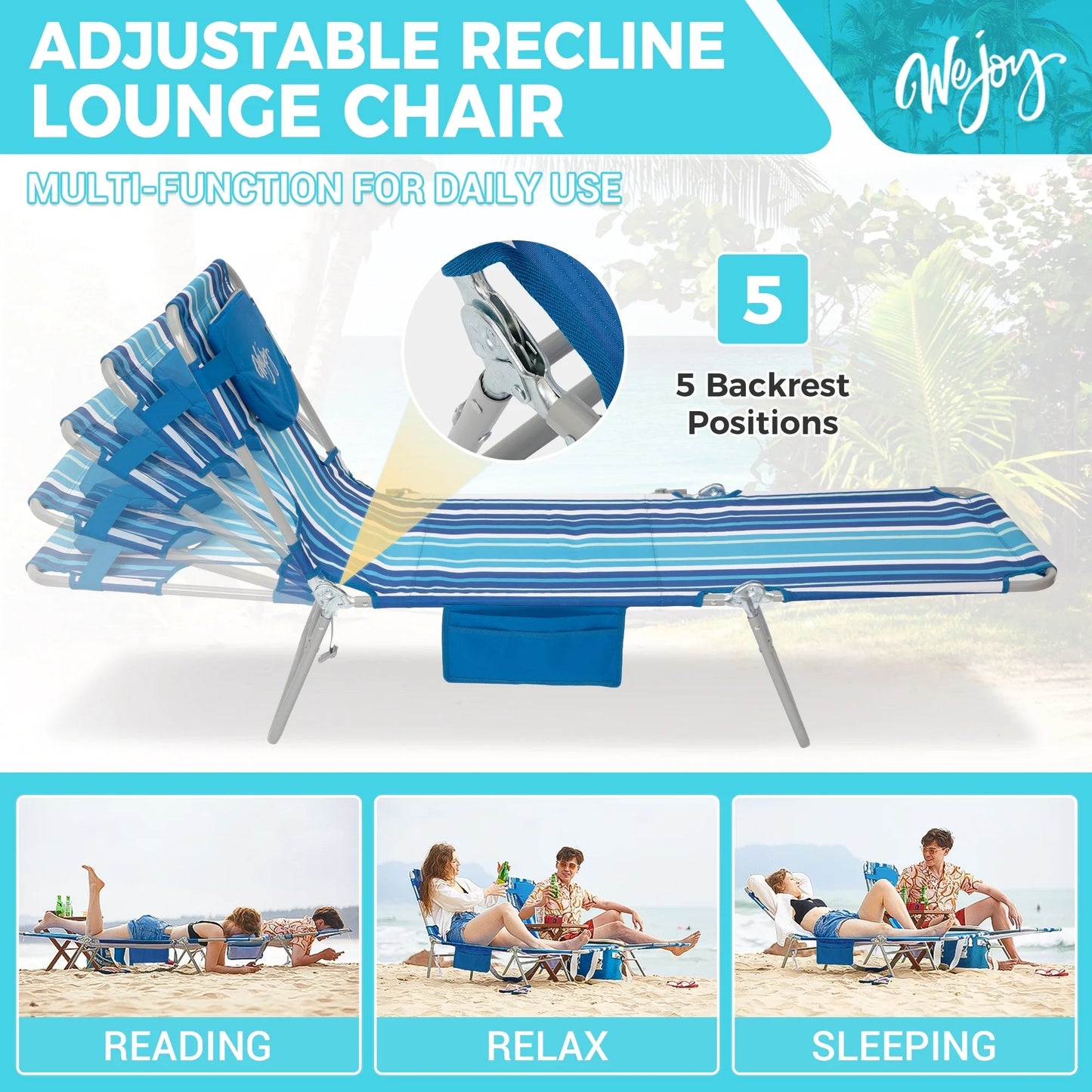 WEJOY Premium 5-Position Adjustable Chaise Lounge Multi Function for Daily Use