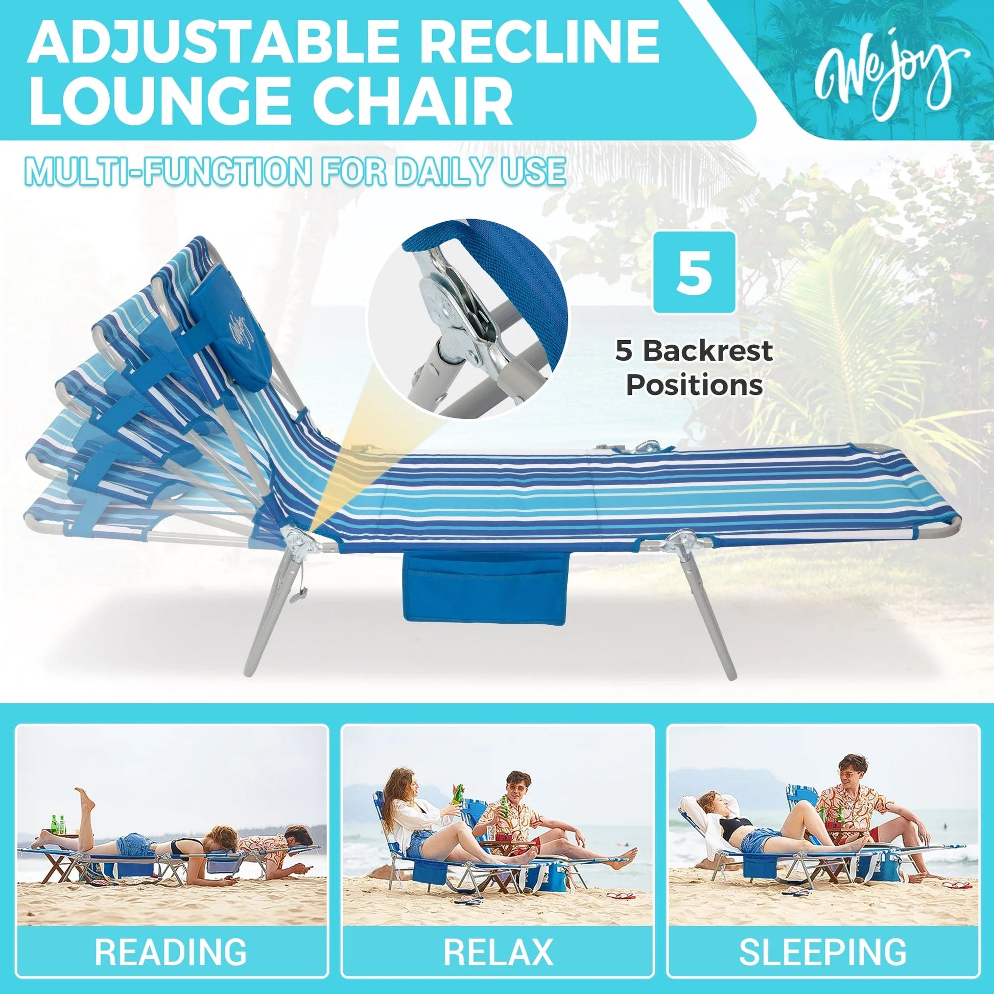 WEJOY Premium 5-Position Adjustable Chaise Lounge Multi Function for Daily Use