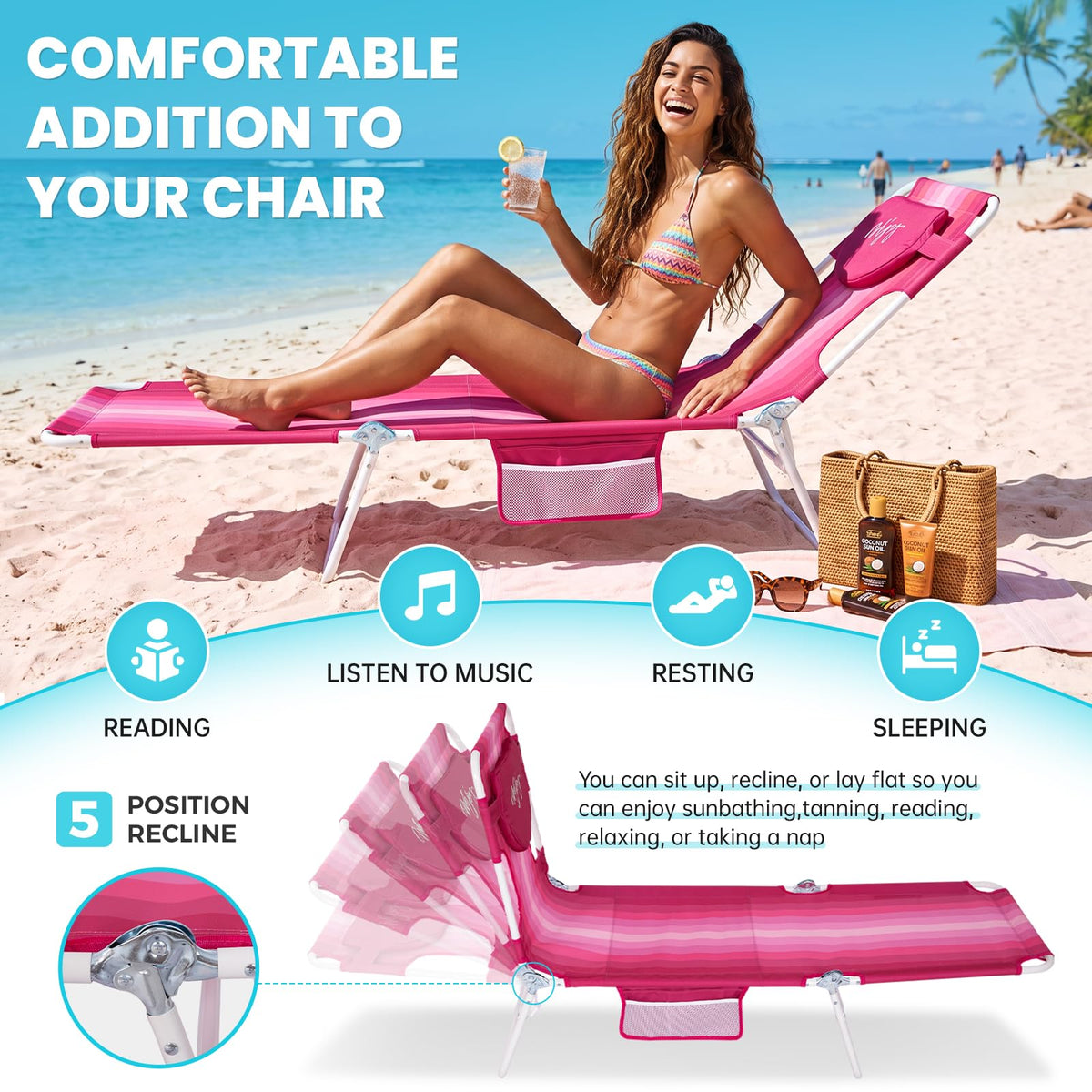 WEJOY Premium 5-Position Adjustable Chaise Lounge