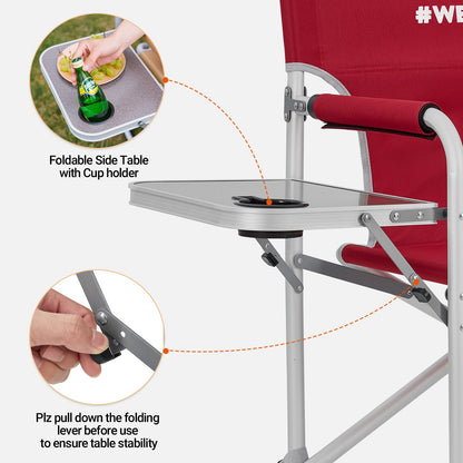 WEJOY Premium Director's Camping Chair – Heavy Duty 264lb Capacity with Side Table & Umbrella Holder