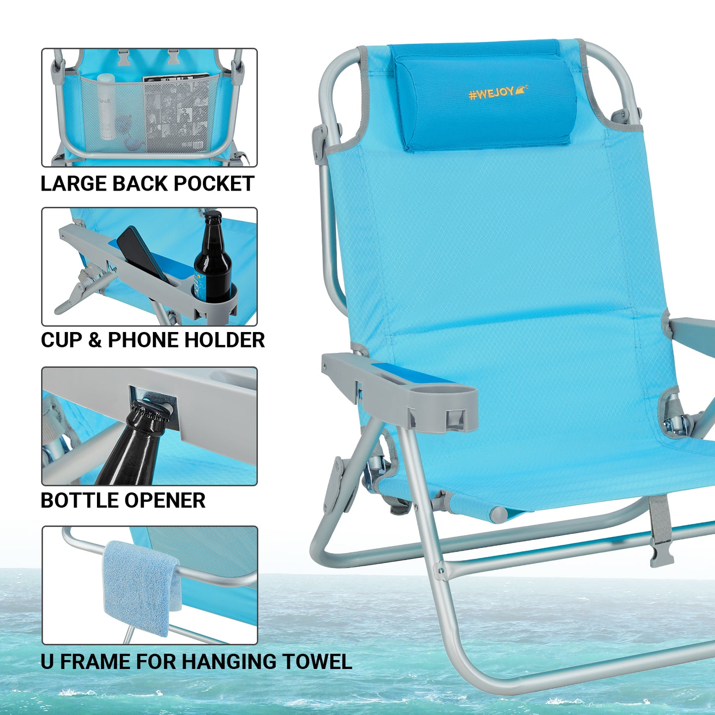 WEJOY Adjustable 5-Position Reclining Beach Chair