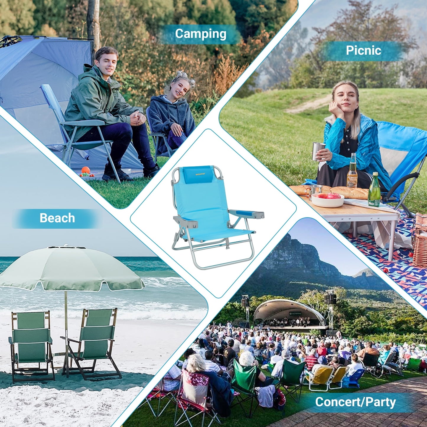 WEJOY Adjustable 5-Position Reclining Beach Chair