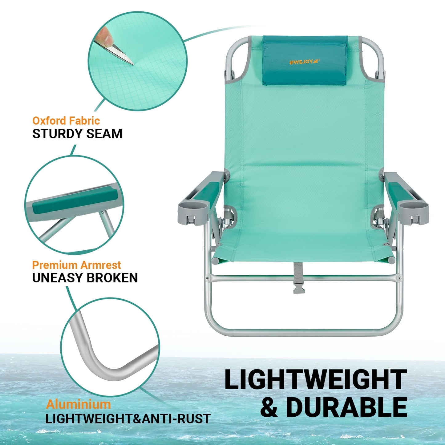 WEJOY Adjustable 5-Position Reclining Beach Chair