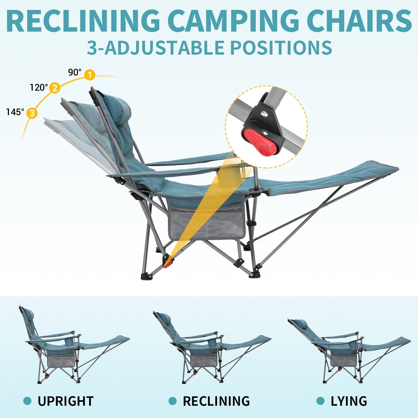 WEJOY Versatile 2-in-1 Padded 3-Position Adjustable Outdoor Folding Lounge Lawn Chair