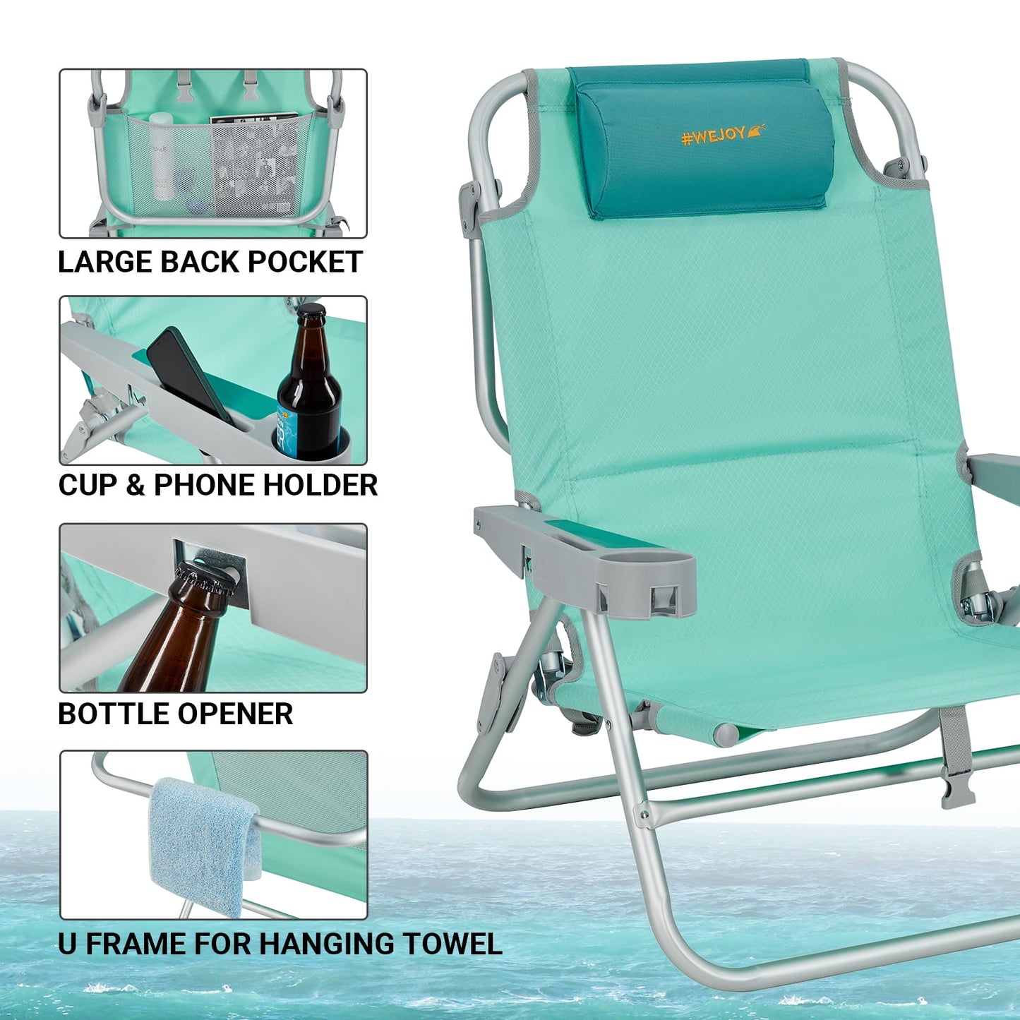 WEJOY Adjustable 5-Position Reclining Beach Chair
