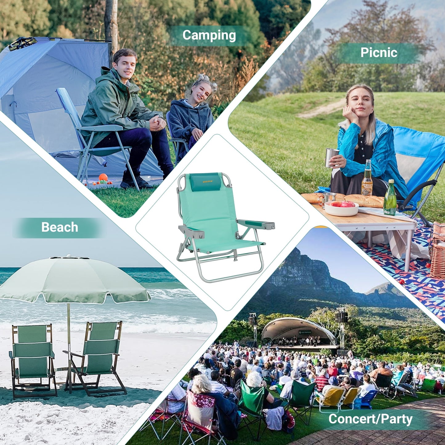 WEJOY Adjustable 5-Position Reclining Beach Chair