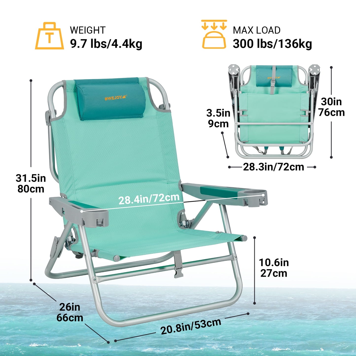 WEJOY Adjustable 5-Position Reclining Beach Chair