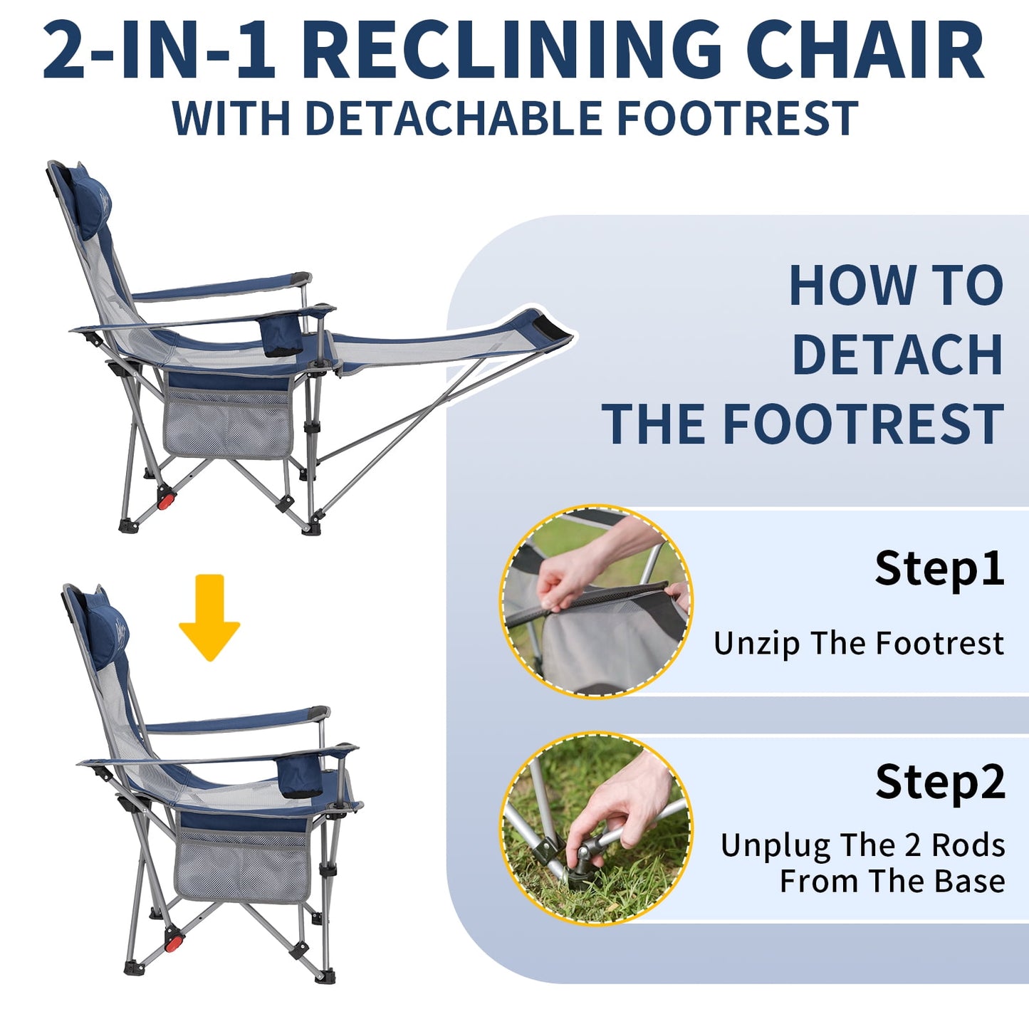 WEJOY 2-Pack Convertible Reclining Lawn Chair with 3 Adjustable Positions