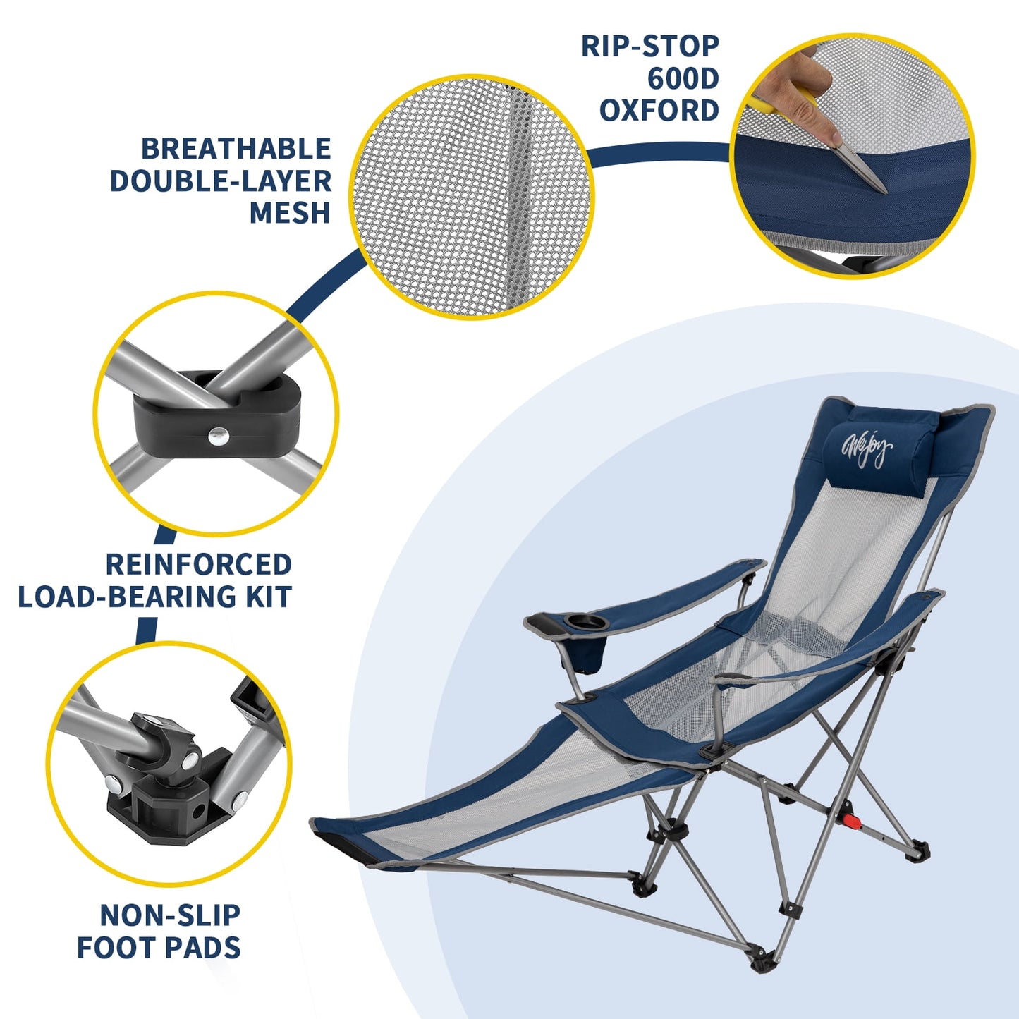 WEJOY Convertible Reclining Outdoor Lawn Chair with 3 Adjustable Positions