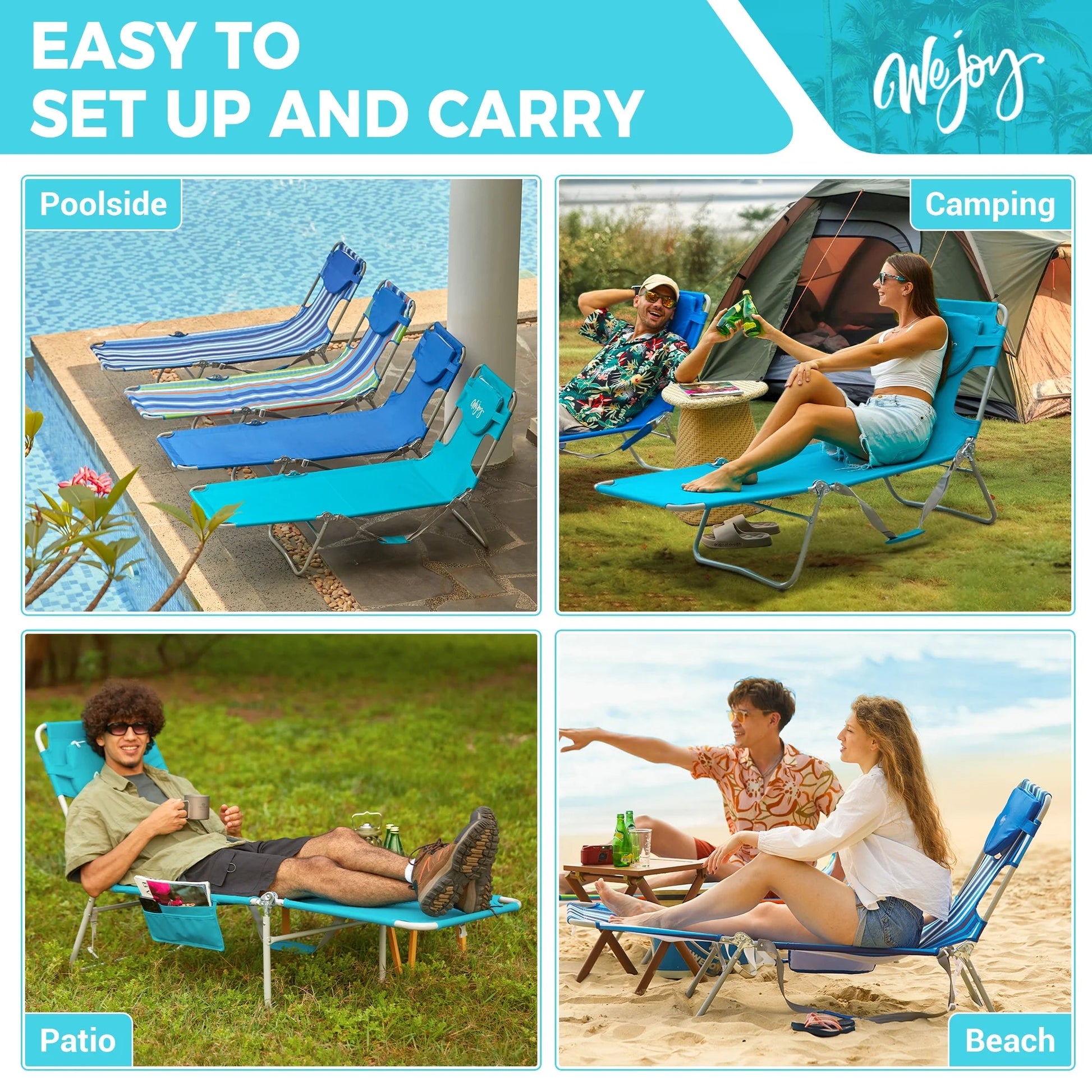 WEJOY Premium 5-Position Adjustable Chaise Lounge Easy to Set Up And Carry