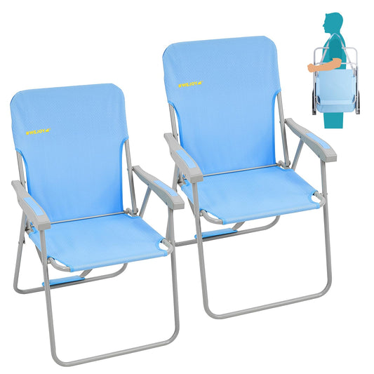 WEJOY 2 Pack Portable Blue Striped Print Folding Lawn Beach Chair