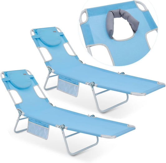 2 Pack Adjustable Tanning Sunbathing Lounge Chair With Face Down Hole
