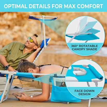 WEJOY Teslin Beach Lounge Chair Plus with Umbrella & Face Hole